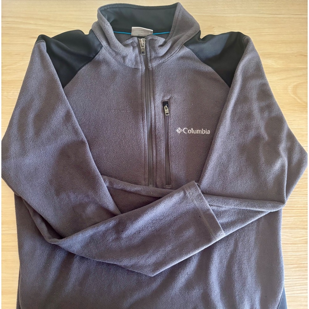Columbia Mens Quarter Zip Fleece Pullover Grey Black Hiking Sweater Size M